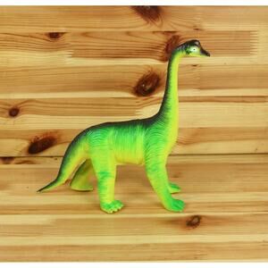 Vintage 1985 Imperial Brontosaurus Green Yellow Rubber Prehistoric Dinosaur